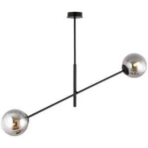 image of Emibig Linear Black Contemporary Pendant Ceiling Light with Graphite Glass Shades, 2x E14