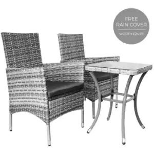 Image of Garden Outdoor Rattan Bistro Set Furniture 3 PCs Patio Weave Companion Chair Table Set Conservatory Balcony 2 Seater Light Grey FREE Rain Cover