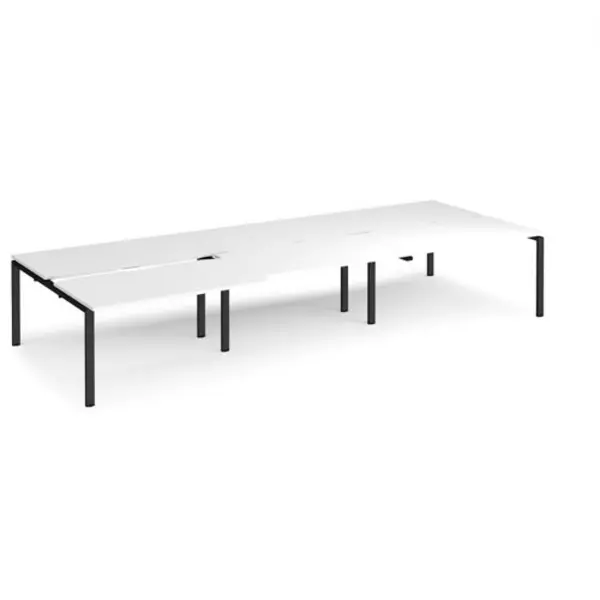 Image of Adapt Bench Desk 6 Person Rectangular Desks 4200mm With Sliding Tops White Tops With Black Frames 1600mm Depth Adapt White STE4216-K-WH