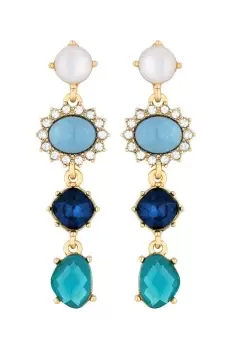 Image of Gold Blue Turquoise And Blue Opal Mixed Stone Drop Earrings