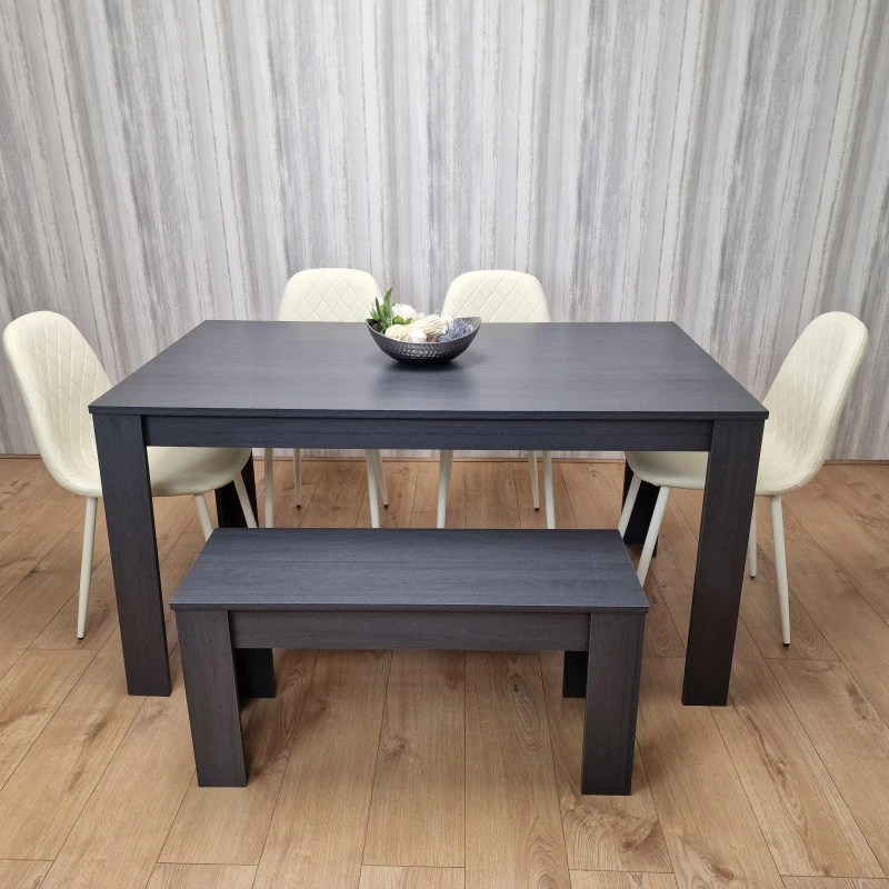 Image of KOSY KOALA KOSY KOALA Grey Dining Table with 1 Bench and 4 Diamond-Pattern Cream Chairs in Dark Grey Dark Grey One Size Unisex 5060711587158