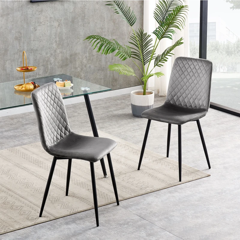 Image of MCC DIRECT Set of 2 Designer Velvet Fabric Dining Chairs Metal Legs Lexi Chairs dark grey LX0209