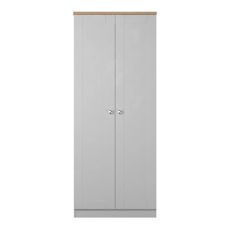 Image of Welcome Furniture Sussex Tall Plain Double Wardrobe - Ready Assemble Wardrobes Large Grey Ash & Oak 38251390430