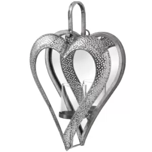 image of Antique Silver Heart Mirrored Tealight Holder in Small