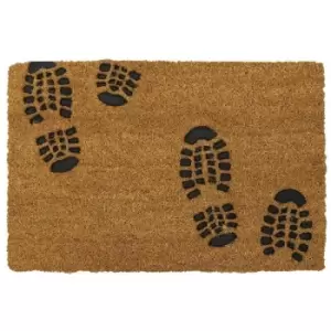 image of JVL Rubber Embossed PVC Backed Coir Doormat, 40x60cm, Foot Prints