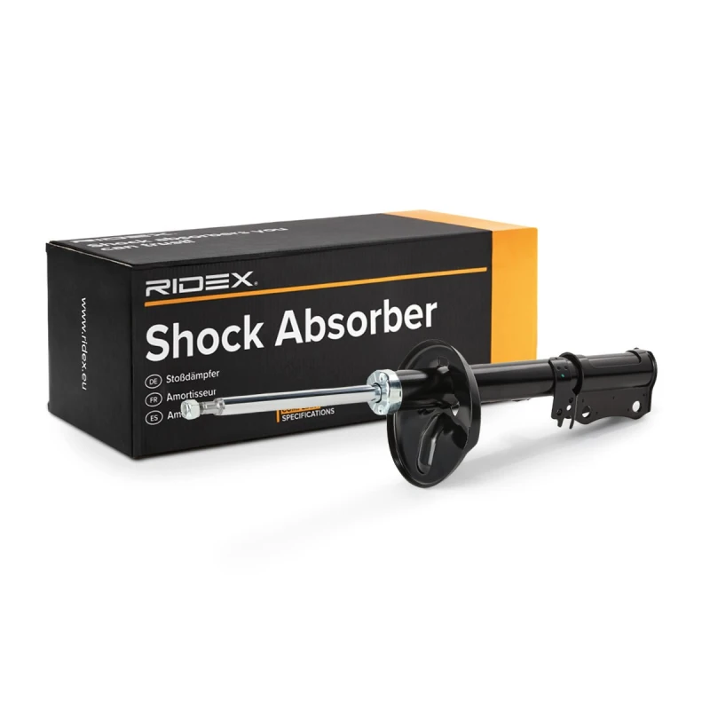 Image of RIDEX 854S0142 Shock absorber Rear Axle Right, Gas Pressure, Twin-Tube, Suspension Strut, Bottom Clamp Shock Absorber (854)