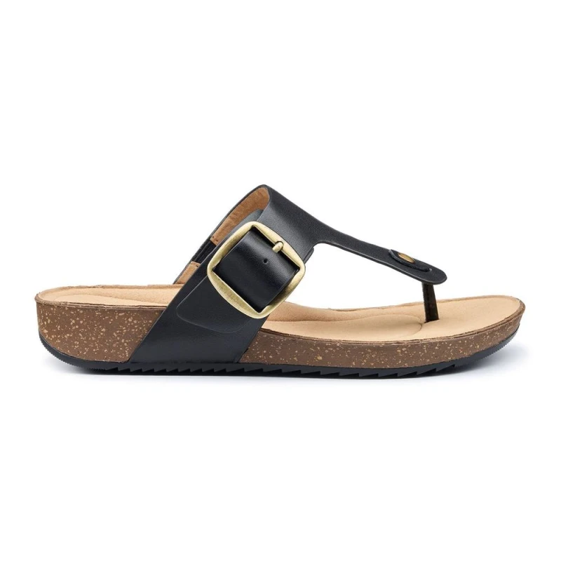 Image of Hotter Womens Wide Fit 'Resort' Toe-Post Sandals in Black Size: 8 Black Female 8