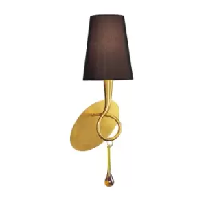 Image of Paola Wall Lamp Switched 1 Light E14, Gold Painted With Black Shade & Amber Glass Droplets