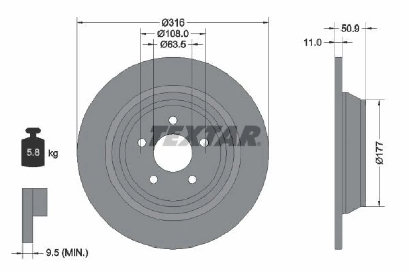 Image of Brake disc TEXTAR 92292503