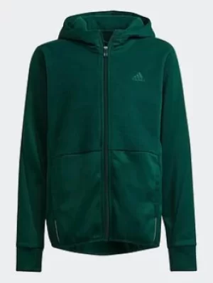 Image of adidas Designed To Move Fleece Hoodie (gender Neutral), Green, Size 11-12 Years