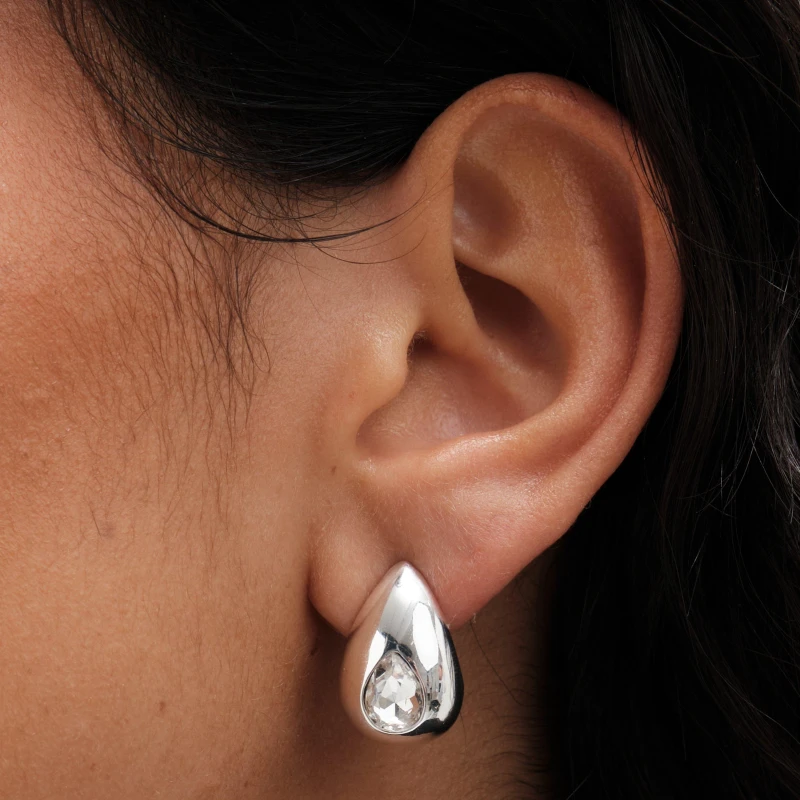 Image of Mood Mood Silver Crystal Pear Dome Hoop Earrings Silver female