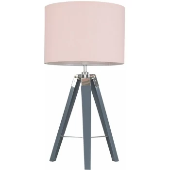 image of Grey Tripod Table Lamp - Dusty Pink