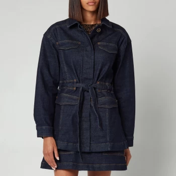 Image of Ted Baker Womens Gellier Raw Denim Tie Waisted Utility Jacket - Dark Blue - UK 10