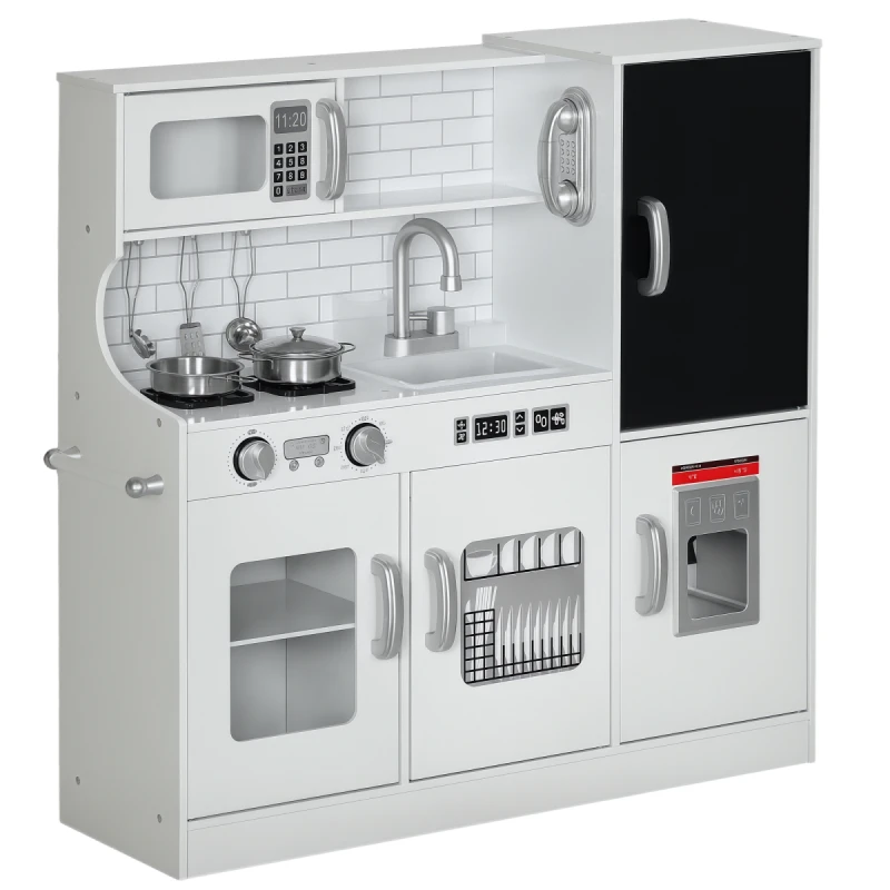Image of AIYAPLAY AIYAPLAY Play Kitchen, Pretend Toy Kitchen with Toy Phone, Chalkboard - White