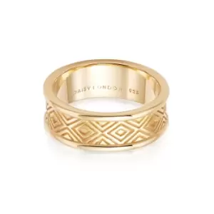 image of Rings 18ct Gold Plate Aztec Engraved Chunky Ring 18ct Gold Plate