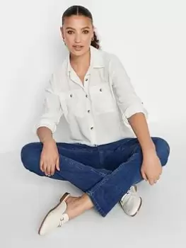 Image of Long Tall Sally Ivory Long Sleeve Utilty Shirt, Cream, Size 10, Women