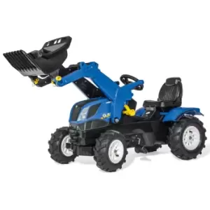 image of Rolly Toys Ride On New Holland T7 Tractor with Frontloader and Pneumatic Tyres, Blue