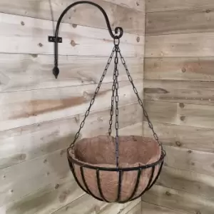 Image of Tom Chambers Heavy Duty Black Metal Steel Twisted Bar Design Garden Patio Hanging Basket with WaterSave Coco Fibre Liner 40cm
