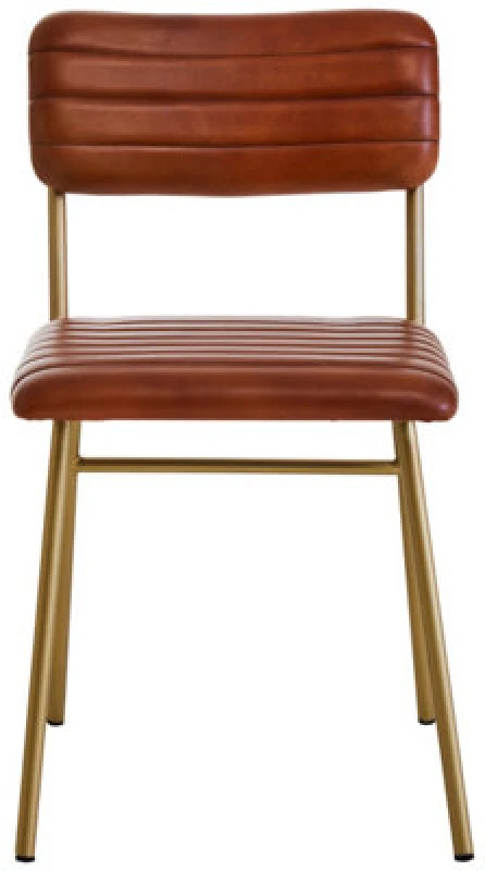 Image of Premier Housewares Interiors by Premier Buffalo Leather Dining Chair With Gold Finish Frame Brown