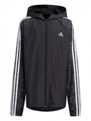 Image of Boys, adidas Junior Unisex Yb Tr Wv Jacket, Black/Silver, Size 9-10 Years