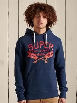 Image of Superdry Script Style Workwear Hoodie - Navy, Size L, Men