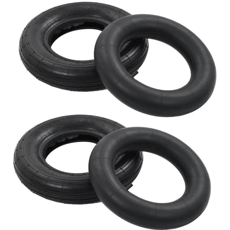 Image of VIDAXL 4 Piece Wheelbarrow Tire and Inner Tube Set 3.50-8 4PR Rubber Vidaxl 8719883687827