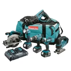 image of Makita - DLX6068PT 18v LXT 6pc Combi Kit - 3 x 5.0ah Batteries Inc Jigsaw + SDS