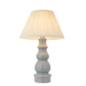 Image of Provence & Carla Base & Shade Table Lamp Blue Grey Glaze, Satin Nickel Plate & Cream Fabric