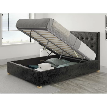Image of Presley Ottoman Upholstered Bed, Mirazzi Velvet, Black - Ottoman Bed Size Double (135x190)