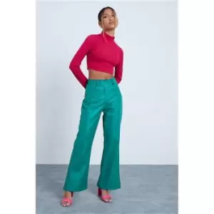 Image of I Saw It First Bottle Green Faux Leather Straight Leg Trousers - Green