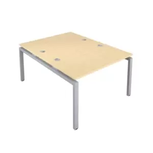 Image of Telescopic Sliding 8 Person Bench with Cut Out and Silver Frame - 1200mm - Maple