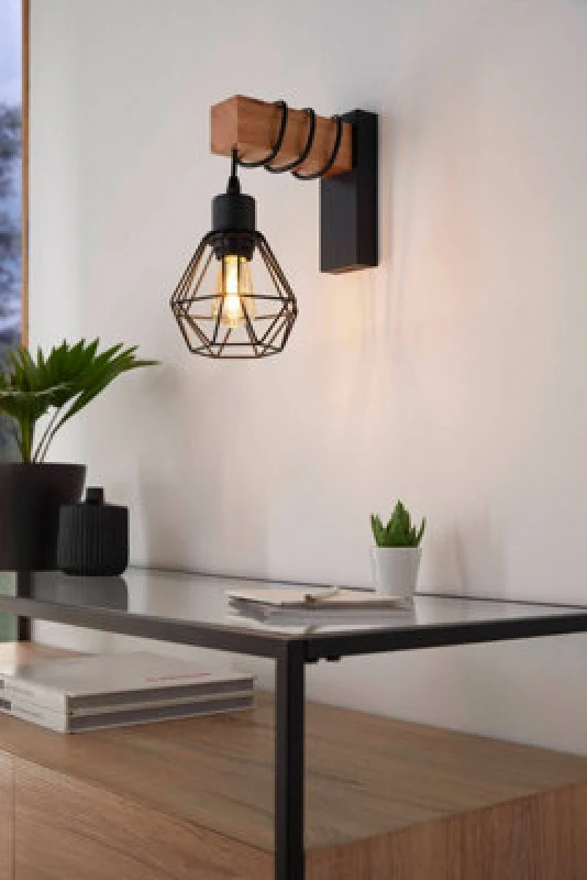 Image of EGLO Eglo Townshend Natural Wood And Metal Wall Light in Light Brown Light Brown One Size Unisex 9002759440787