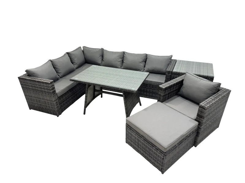 Image of Fimous 8-seater Outdoor Rattan Sofa Set with with Chair Big Stool Side Table in Dark Grey Dark Grey Unisex