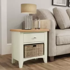 image of Kettle Interiors Two Tone Oak & White 2 Drawer Hallway/Bathroom Storage Unit With Wicker Baskets