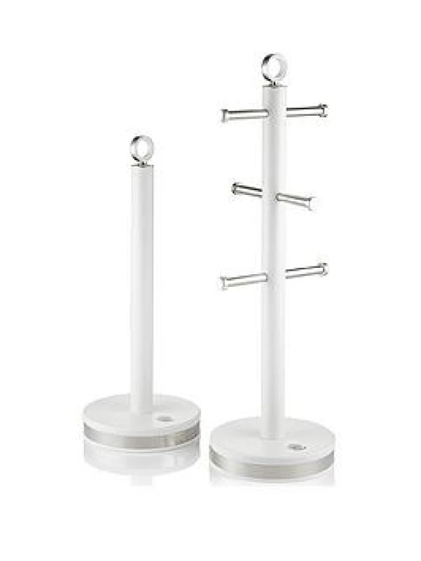 Image of Swan Serenity 6-Mug Tree & Kitchen Roll Holder Set White ONE SIZE