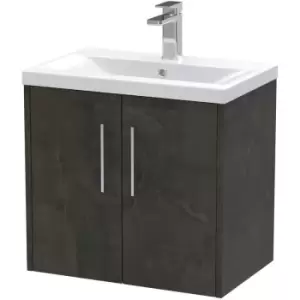 image of Hudson Reed Juno Wall Hung 2-Door Vanity Unit with Basin 1 600mm Wide - Metallic Slate