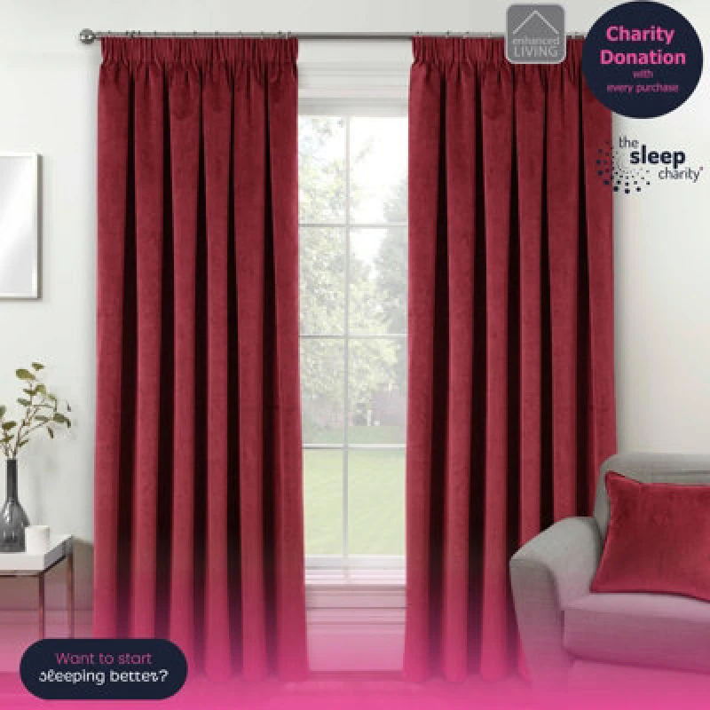 Image of Luxury Enhanced Living Red Velvet, Supersoft, 100% Blackout, Thermal Curtains With Tape Top (Pair) - 66 X 72" (168X183Cm)