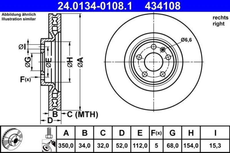 Image of Brake disc ATE 24.0134-0108.1