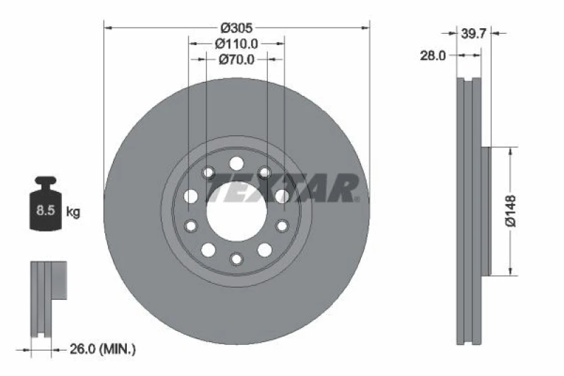Image of Brake disc TEXTAR 92293903