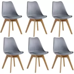 Image of Lorenzo Retro Dining Chair - Faux Leather Padded, Plastic body, and Solid wooden legs - Grey - Set of 4 - Grey