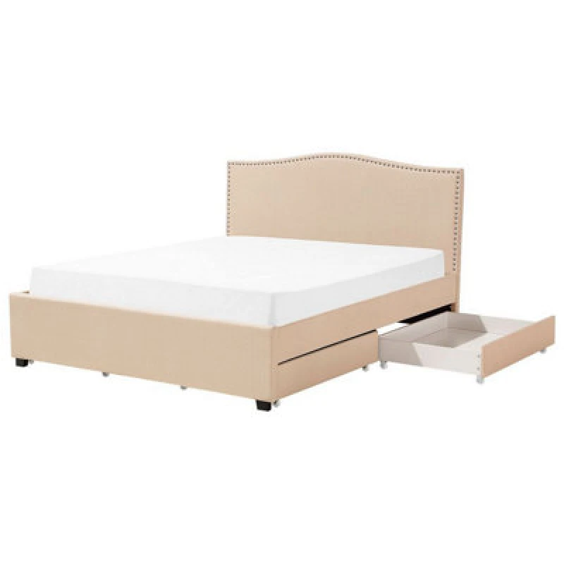 Image of Beliani Bed With Storage Drawers Fabric Montpellier 180 X 200 Cm (Eu Super King) Beige