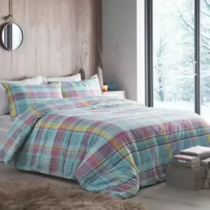 Image of Appletree Hygge Applecross Check 100% Brushed Cotton Duvet Cover Set, Multi, Single