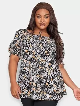 Image of Yours Sb Gypsy Top Black/orange Ditsy Floral, Black, Size 18, Women