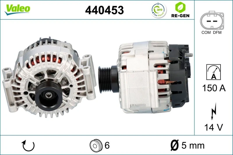 Image of VALEO 440453 Generator Alternator Charging Current: 150A, Voltage: 14V, REMANUFACTURED PREMIUM Alternator (4)