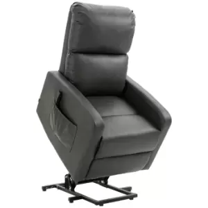 Image of HOMCOM Riser and Recliner Chairs for the Elderly, PU Leather Upholstered Lift Chair for Living Room with Remote Control, Side Pockets, Charcoal Grey