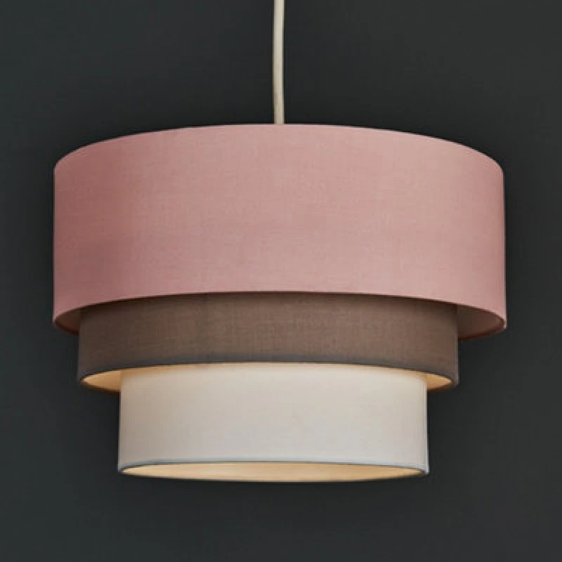 Image of ValueLights ValueLights Aztec Three Tier Easy Fit Fabric Ceiling Pendant Lamp Shade with Bulb in Pink Pink One Size Unisex 5059406025457