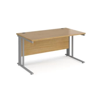 image of Office Desk 1400mm Rectangular Desk With Cable Managed Leg Oak Tops With Silver Frames 800mm Depth Maestro 25