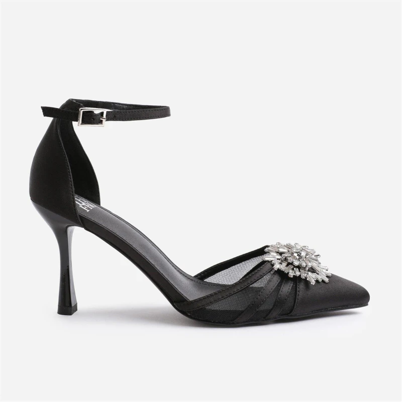 Image of Wheres That From Vera High Heel With Pointed Toe And Diamante Detai Black Satin female 4