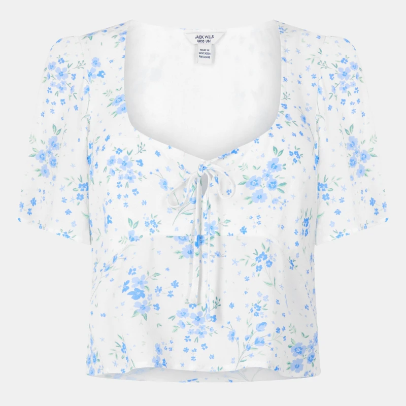 Image of Jack Wills Womens JW Keyhole Short-Sleeve Blouse White Ditsy female 6 (2XS)