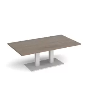 Image of Eros rectangular coffee table with flat white rectangular base and twin uprights 1400mm x 800mm - barcelona walnut